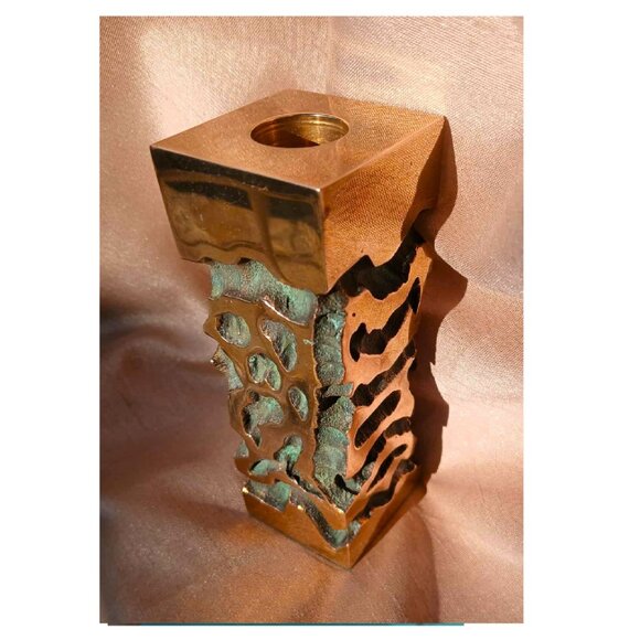 Stunning Wes Leonard One of A Kind Solid Polished Cast Bronze Candleholder - Picture 1 of 9